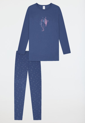 Long pyjamas Organic Cotton horse print stars denim blue - Horse World