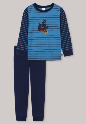 Pyjama long coton bio bords-côtes rayés bateau pirate bleu - Capt'n Sharky