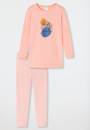 Pajamas long organic cotton stripes owl polka dots peach - Natural Love
