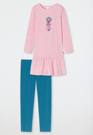 Lange pyjama biologisch katoen ruches goudeffect stippen roze - Princess Lillifee