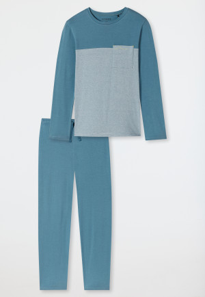 Pyjama lang Organic Cotton strepen borstzak blauw-grijs - 95/5 Nightwear