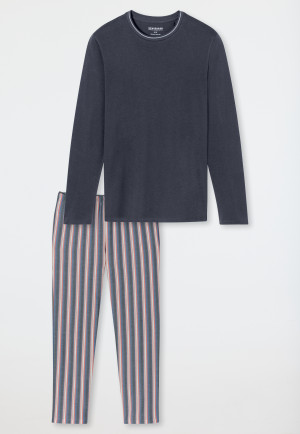 Long organic cotton striped pyjamas in charcoal gray - selected! premium