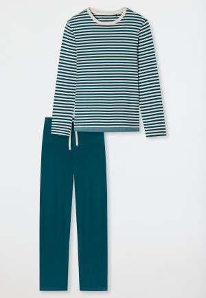 Schlafanzug lang Organic Cotton Streifen jeansblau - Casual Nightwear