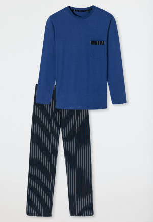 Pajamas long organic cotton stripes navy - Comfort Nightwear