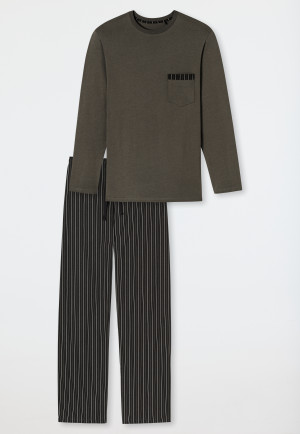 Schlafanzug lang Organic Cotton Streifen taupe - Comfort Nightwear