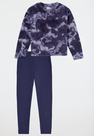 Pyjama lang shirt van pluche leggings nachtblauw - Nightwear