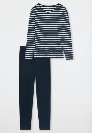 Schlafanzug lang Streifen nachtblau - Casual Essentials