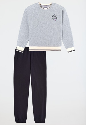 Pajamas long sweatwear cuffs college look gray mottled - Nightwear