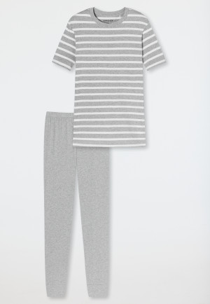 Schlafanzug lang T-Shirt Leggings Streifen grau-meliert - Casual Essentials