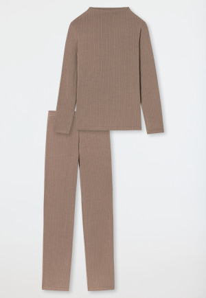 Pigiama lungo in Tencel con collo a camino, marrone - selected! premium
