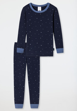 Schlafanzug lang Tencel Organic Cotton Bündchen Sterne dunkelblau - Natural Love