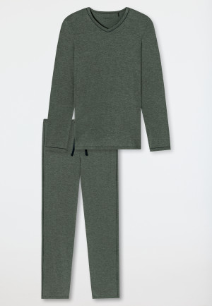 Schlafanzug lang Tencel V-Ausschnitt Streifen jade - Selected! Premium