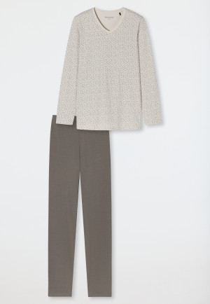 Schlafanzug lang V-Ausschnitt Punkte taupe - Comfort Essentials