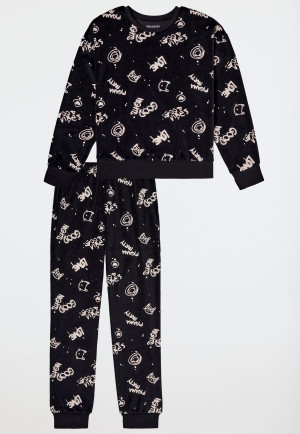 Pajamas long velour graffiti black - Nightwear