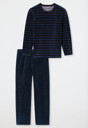 Pyjama long rayures velours bleu nuit - Casual Nightwear