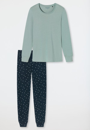 Schlafanzug lang weite Silhouette Bündchen graublau - Essentials Comfort Fit