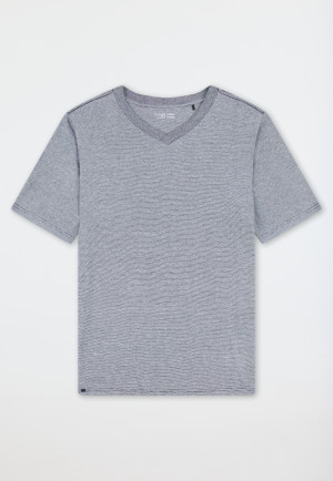 Shirt short sleeve v-neck midnight blue ringed - Mix+Relax