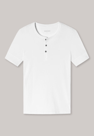 Shirt kurzarm Doppelripp Organic Cotton Knopfleiste weiß - Retro Rib