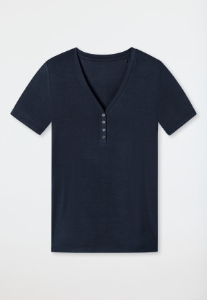 Shirt kurzarm Henley Knopfleiste blau - Mix+Relax