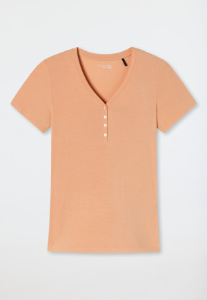 T-shirt manches courtes Henley avec boutons, de couleur pêche - Mix & Relax