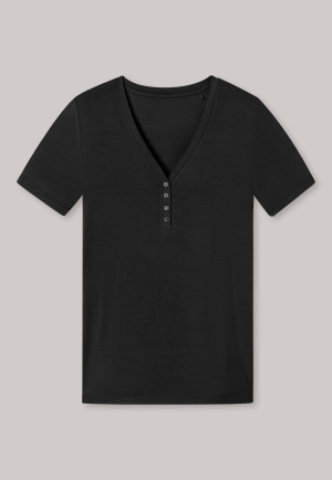 Camicia maniche corte henley con abbottonatura nera - Mix + Relax