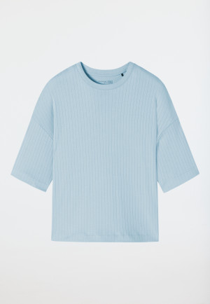 Tee-shirt manches courtes interlock coton bio effet côtelé bleu air - Mix+Relax