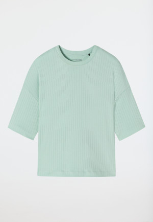 Tee-shirt manches courtes interlock coton bio effet côtelé menthe - Mix+Relax