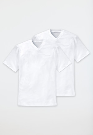 Shirt kurzarm Jersey 2er-Pack V-Ausschnitt weiß - American T-Shirt