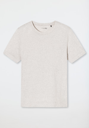 Shirt met korte mouw in gemerceriseerd katoen, ronde hals, gemêleerd wit - Mix+Relax