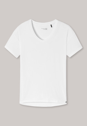 T-shirt manches courtes modal encolure en V blanc - Mix+Relax