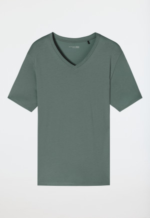 Maglia a maniche corte in cotone biologico con scollo a V, giada - Mix+Relax