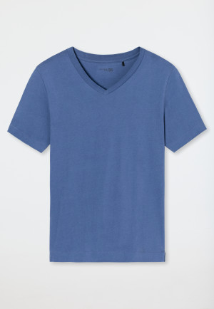 Shirt korte mouwen V-hals denimblauw - Mix+Relax