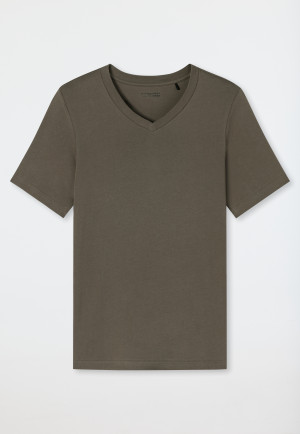 Tee-shirt manches courtes coton bio encolure en V taupe - Mix+Relax