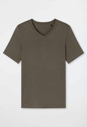 Shirt short-sleeved organic cotton V-neck taupe - Mix & Relax