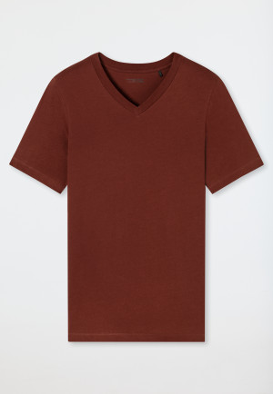 Tee-shirt manches courtes coton bio encolure en V terracotta - Mix+Relax