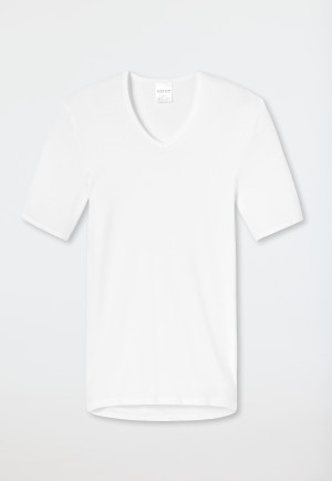 T-shirt côtelé blanc manches courtes encolure en V - Original Classics