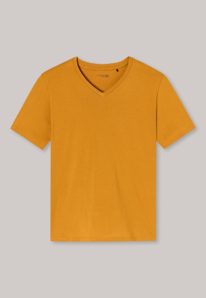 T-shirt a maniche corte con scollo a V di colore avana - Mix+Relax