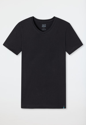 Short-sleeved shirt with V-neck, black - Long Life Cotton