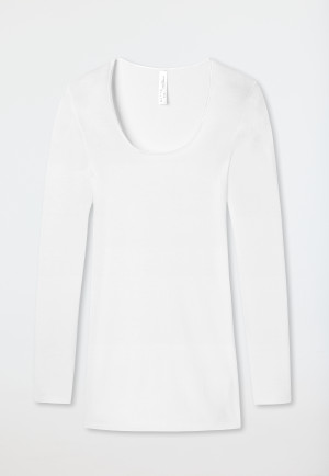 Shirt long sleeve fine rib crew neck Spencer white - Luxury