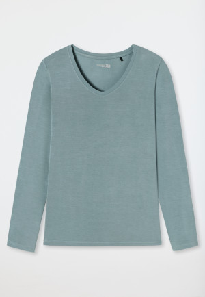 Shirt langarm Modal V-Ausschnitt graublau - Mix+Relax