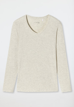 Shirt langarm Modal V-Ausschnitt natur-meliert - Mix+Relax