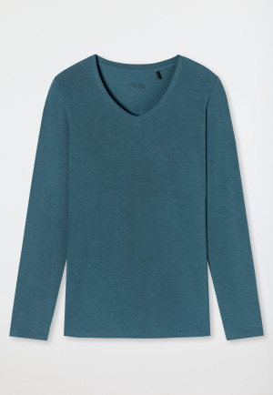 Shirt lange mouwen modal V-hals petrol - Mix+Relax