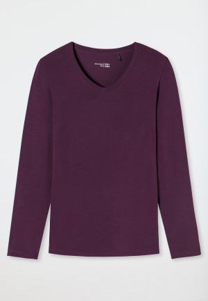 Shirt langarm Modal V-Ausschnitt pflaume - Mix+Relax