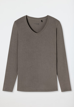 Shirt langarm Modal V-Ausschnitt taupe - Mix+Relax