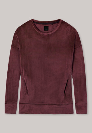 Shirt langarm Nicki-Velours Eingrifftaschen Bündchen burgund - Mix+Relax