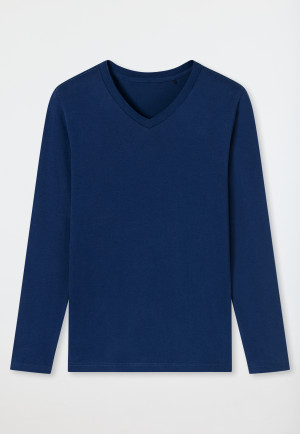 Shirt long-sleeved organic cotton V-neck navy - Mix & Relax