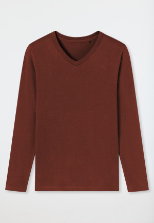 Shirt long-sleeved organic cotton V-neck terracotta - Mix & Relax