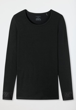 T-shirt manches longues dentelle de laine Tencel noir - Wool x Tencel