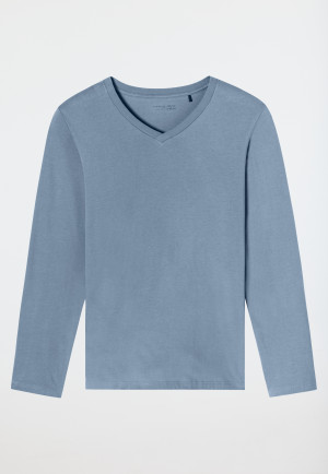 Tee-shirt manches longues encolure en V bleu-gris - Mix+Relax