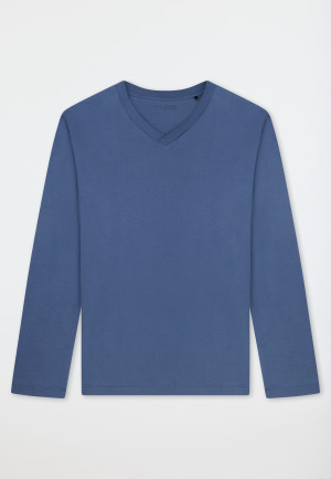 Shirt met lange mouwen en v-hals, faded denim - Mix+ Relax